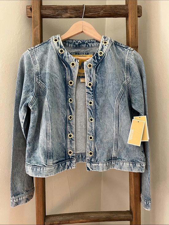 Michael Kors Jackets & Blazers - Michael Kors Faded Light Blue Denim Jacket with Gold Grommets